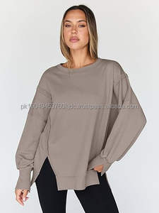 Women's Oversized Cotton Pullover Sweatshirt with <b>Zipper</b> Long Sleeve Crew Neck Pocket Vintage Style Loose Fit Shirt - Product Image 6