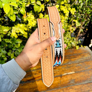 เข็มขัดหนังแท้ unisex หนังวัวแท้นำเข้าสไตล์ตะวันตกหัวเข็มขัดทองเหลืองหรูหราปักด้วยลูกปัดความยาวที่กำหนดเอง - Product Image 6