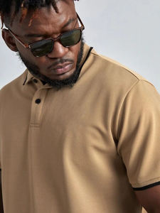 เสื้อโปโลแขนสั้นลำลองสำหรับผู้ชายเสื้อยืดเปิด-ปิด100% ผ้าฝ้ายถักสีพื้น - Product Image 3