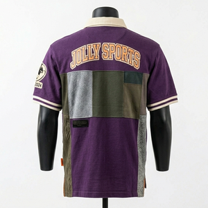 เสื้อรักบี้ผู้ชายผ้าฝ้ายพรีเมียมแบบถักสองชั้น สีม่วง เบจ เขียวมะกอก เทา แต่งแผงสีต่างกัน ปักโลโก้ตามสั่ง เสื้อรักบี้สำหรับเสื้อโปโล - Product Image 2