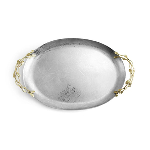 Elegante bandeja decorativa de metal martillado con asas doradas, perfecta para la decoración del hogar y la bandeja central a la venta - Product Image 5