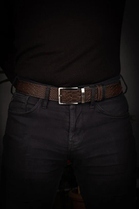 OEM เข็มขัดหนังจระเข้แท้สำหรับผู้ชาย, เข็มขัดหนังแท้พร้อมหัวเข็มขัดอัลลอยเข็มขัดสองด้าน - Product Image 5