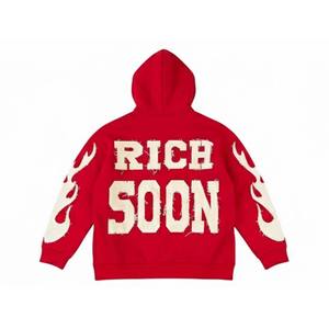 เสื้อมีฮู้ดแบบสวมศีรษะมีซิปรูด100% ผ้าฝ้ายลายกราฟิกแบบเปลวไฟและการเขียนแบบมีความสุขในไม่ช้าสำหรับทุกเพศ - Product Image 3