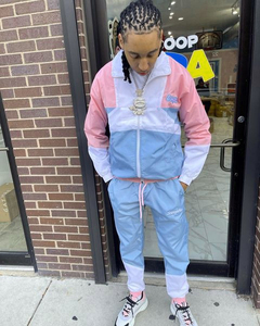 Pantalon de survêtement en nylon et sweat à capuche zippé personnalisés OEM pour hommes surdimensionnés de plusieurs couleurs survêtement coupe-vent empilé - Product Image 4