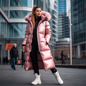 Veste longue bouffante manteau femmes surdimensionné hiver fourrure capuche chaud Long manteau vêtements d'extérieur matelassé manteaux col montant Patchwork veste - Product Image 1