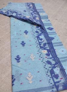 Robe exclusive Deshi Dhakai Jamdani Sharee bleu ciel vert qualité d'exportation vêtements indiens pakistanais pour femmes Bangladesh avec - Product Image 3