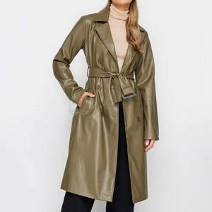 Manteau long en cuir d'agneau respirant pour femmes, 100% cuir véritable - Product Image 2