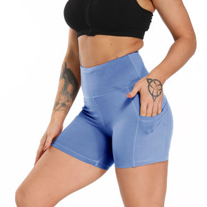 Pantalones cortos de Yoga de entrenamiento de control de barriga de cintura alta personalizados de color sólido de talla grande al por mayor para mujer Pantalones cortos de motorista informales con bolsillos - Product Image 2