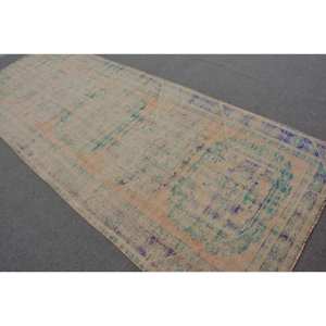 Vintage 4ft 10in Turkish Wool Rug Beige & Blue Patchwork Design Flat Weave Technique for Living Room Decor for Teens - Product Image 4