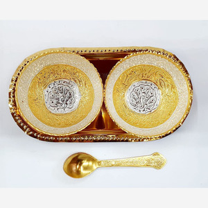 Cadeau de retour de mariage indien bol en laiton plaqué argent cadeaux en métal personnalisables écologiques - Product Image 3
