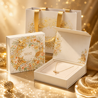 Boîte cadeau rigide magnétique imprimée en couleur, emballage personnalisé avec logo floral pour bijoux, collier