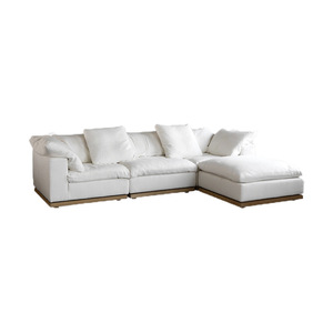 French <b>Cream</b> Linen Fabric Modern <b>Set</b> Corner <b>Sofa</b> Unwashed Solid Wood Frame Apartment Hotel Use Mail - Product Image 4