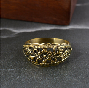 Anillo de latón con patrón Floral, venta al por mayor, anillo llamativo ajustable hecho a mano chapado en oro para mujer, joyería, diseño de flores, anillo artesanal - Product Image 3