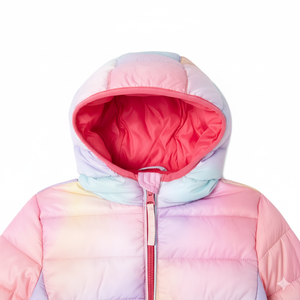 Venta al por mayor Casual Rainbow Puffer Chaquetas Ligero Abrigos de invierno con capucha para los hombres Tie-Dye Design Front Logo - Product Image 4
