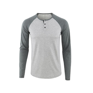 Nouveaux hommes décontracté à manches longues coton sweat unisexe surdimensionné Vintage t-shirt couleur-bloqué côtelé poignets américain grande taille - Product Image 2