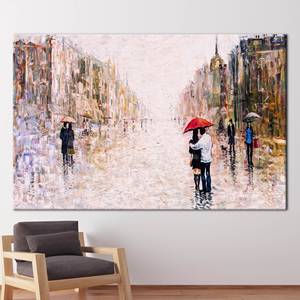 Lienzo Impreso: Pareja con Paraguas Rojo en Paisaje Urbano, 1P: Enmarcado en Lienzo - Product Image 1