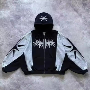 ชุดกีฬาแนวสตรีทกอธิคสำหรับผู้ชายเสื้อมีฮู้ดลำลองมีซิปลายเรขาคณิตทรงหลวมดีไซน์ปักแนวสตรีทขนาดใหญ่พิเศษสำหรับผู้ชาย - Product Image 1