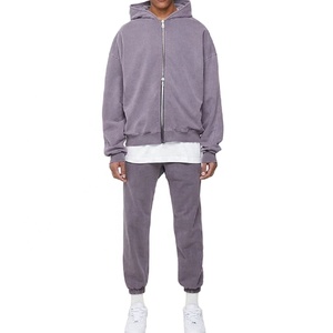 Sweat à capuche pour hommes 100% coton 450gsm fermeture éclair lavage à l'acide sweat à capuche surdimensionné délavé au soleil lavage à l'acide sweat à capuche imprimé vintage - Product Image 4