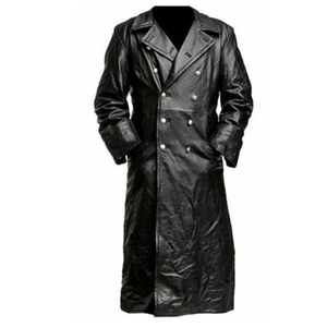 Stock <b>Black</b> Leather Trench Coat Real Leather Coats Premium Quality German Classic WW2 Officer's Uniform Factory Made Stock - Product Image 5