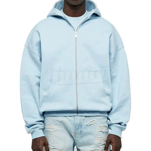 Personnalisable 300 Gsm Coton Cropped Hooded Sweatshirt pour Hommes Oversized Zip Heavyweight Hoodie - Product Image 1