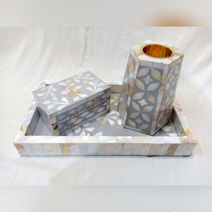 ถาดเสิร์ฟไม้อะคาเซียขัดเงาคุณภาพสูงถาดเสิร์ฟไม้หรูหราลายแม่มุกดีไซน์ด้วยเลเซอร์ - Product Image 3