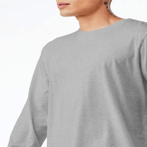 mens heather grey <b>plain</b> solid blank casual <b>long</b> <b>sleeve</b> tshirt crewneck basic tee <b>top</b> - Product Image 5