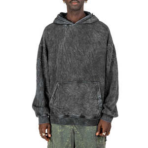 Streetwear personnalisé de haute qualité pull à capuche Vintage Double lavage à l'acide soleil fané poches en détresse brodé hiver - Product Image 2