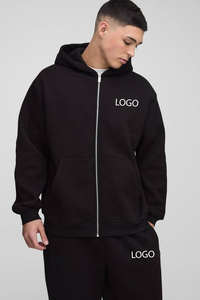 Fabricant en gros personnalisé, 100% coton, 450GSM, survêtement épais noir surdimensionné avec fermeture éclair unisexe, ensemble de sweat-shirts et de pantalons à la mode - Product Image 3