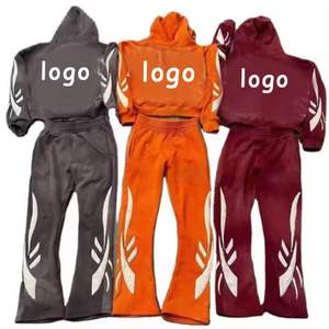 Venta al por mayor desgastado bordado verano Sweatsuit Sun Faded ácido lavado con capucha chándal con capucha conjunto - Product Image 1