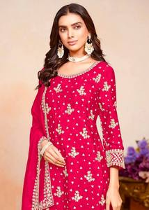 Couleur rouge indien pakistanais indien sharara costume conception mariage kurti sharara dupatta, Kameez fête porter des robes robe Kurti - Product Image 3