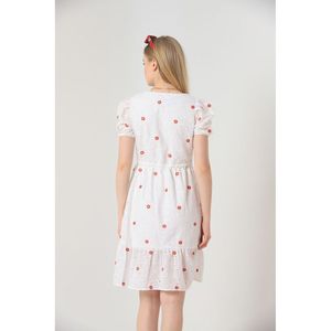 Robe élégante Topshow rouge mi-longue à fleurs brodées en broderie anglaise pour femmes, idéale pour les occasions décontractées, les fêtes ou les vacances - Product Image 5