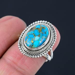 Turquoise bijoux en pierres précieuses pour femmes argent Boho Style bague bijoux 925 en argent Sterling tendance bague faite à la main cadeau pour maman - Product Image 2