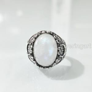 Bague en argent sterling 925 pour homme, pierre de lune arc-en-ciel naturelle bleue, pierre de naissance de juin, bijoux arabes, vente en gros - Product Image 4