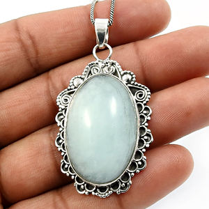 อุกวามารีนธรรมชาติอัญมณี 925 เงินสเตอร์ลิงรูปไข่ArtisanดูพฤษภาคมBirthstoneเครื่องประดับจี้คลาสสิกMade In India - Product Image 5