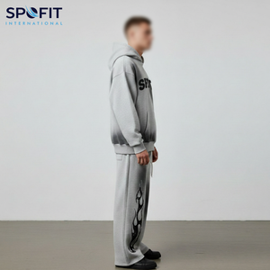 Meilleure qualité hommes noir personnalisé brodé 2 pièces survêtements en gros Streetwear élégant mode Baggy polaire survêtements - Product Image 5