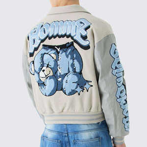 Chaqueta Universitaria Personalizada con Logotipo, Chaqueta de Béisbol Corta de Felpa para Hombre, Estilo Casual con Parches - Product Image 3