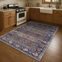 Tapis Oriental Turc Multicolore Roma en Bambou, Tapis Vintage Effet Vieilli à Motifs Floraux, Tapis Persan pour Salon, Lavable et Adapté aux Animaux Domestiques