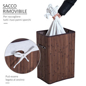 HOMCOM Panier à linge en bambou brun avec couvercle et sac en tissu amovible 40x30x60cm - Product Image 5