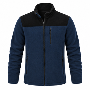 Chaqueta de lana con bloques de color azul marino para hombre, con cuello alto, cremallera completa, a prueba de viento, para invierno y actividades al aire libre. - Product Image 1