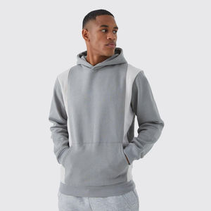 Sweat à capuche bicolore personnalisé pour hommes pull en polaire brodé à l'ourlet coupé à cru Patchwork hiver Streetwear col à capuche solide - Product Image 1