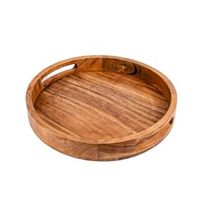 Round Serving Acacia Wooden Platter with Handles for Serving Beverages & Food on Bar Living Room Home Dining Table - Product Image 1