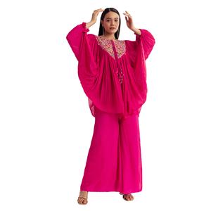 Rosa Chinon Kaftan Kurta Set con Zardosi e filo lavoro all'ingrosso donna abbigliamento etnico OEM fornitore di fabbrica personalizzato - Product Image 3