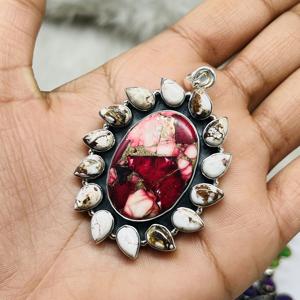 Colgante de Plata de Ley 925, colgante de turquesa roja Natural, colgante hermoso, colgante de plata 925 - Product Image 2