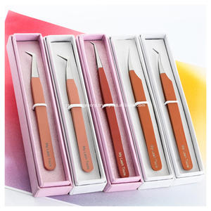 Pince à épiler en fibre colorée pour extensions de cils, vente en gros, 45 °   90 °   Pince à cils courbée isolée en acier inoxydable – Lot - Product Image 1