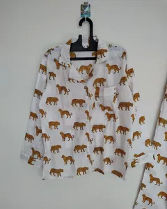 Pijama de lujo para mujer, ropa de dormir de algodón con estampado de Tigre, cómoda ropa de dormir India hecha a mano, conjunto de pijamas, Material de algodón 100% - Product Image 5