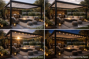 Pérgola Retráctil de Aleación de Aluminio con Recubrimiento en Polvo, Techo de Láminas, Resistente al Viento y Ecológica para Espacios Exteriores Modernos - Product Image 3