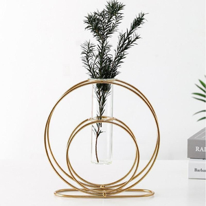 Modern Round Iron & Glass <b>Test</b> <b>Tube</b> Flower <b>Vase</b> with Gold Finish Eco-Friendly Home Wedding Tabletop Decor - Product Image 1