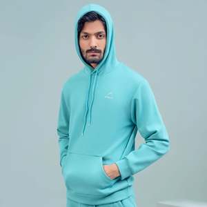 เสื้อฮู้ดสตรีทแวร์สีพื้นปักลาย 3 มิติ ซักด้วยเอนไซม์สำหรับผู้ชาย สีเขียวโอเชียน-ไซส์ XXS - Product Image 2