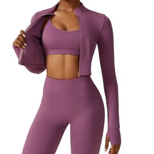 Veste zippée courte pour le sport, le yoga, l'entraînement physique, le fitness, veste zippée ajustée personnalisée, décontractée, 2026 - Product Image 1