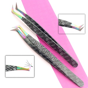 Puntas herméticamente cerradas, fácil fabricación de ventiladores, pinzas de diseño de puntos de Color arcoíris, punta de fibra, pinzas japonesas para pestañas de acero inoxidable - Product Image 4